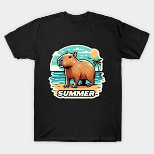 Cute summer capybara on the beach T-Shirt